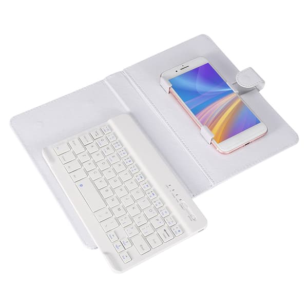 Universal trådløst Bluetooth-tastatur flip-etui med stativ til iOS/Android-telefoner Hvid