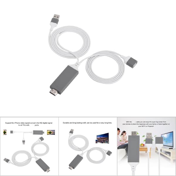 3 farver telefon til HDMI-kabel til IOS-interface digital AV-adapter 1080P Plug Play til IOS Android Hvid