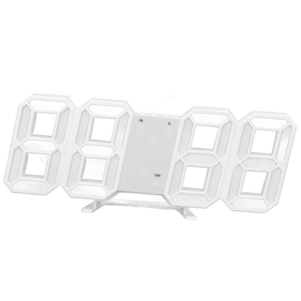 3D Digital LED Väggklocka Vit Ram Alarm Timer Temperaturdisplay för Vardagsrum Sovrum Heminredning