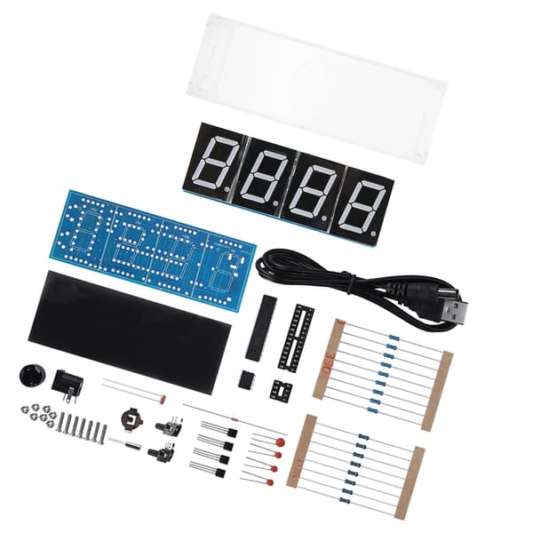 4-siffrig DIY Digital LED-klocka Kit Auto Display Tid/Temperatur Elektronisk DIY Kit Klocka - Blå