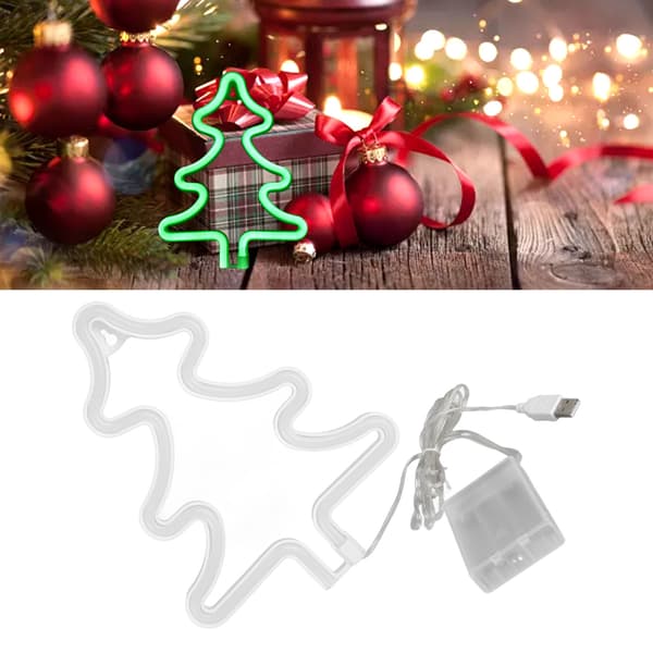 3-pack gröna julgransneonskyltar, LED-upplyst dekor för sovrum, bar, fest, säker, stabil, unik form