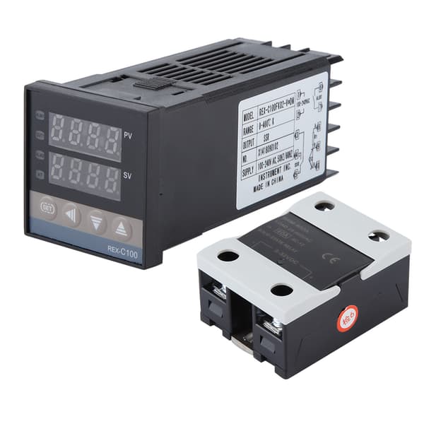 Digital PID temperaturregulator kit 110-240V 0-400°C, 40A solid state relä, 1M K-typ termoelementprob