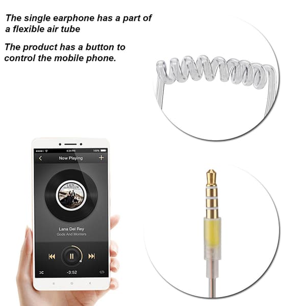 In-ear headset med luftrörssäkerhet och mikrofon för iOS och Android, transparent, enkel