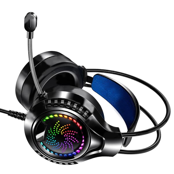 Kablet computerheadset 7.1 lydkanal Justerbart hovedbånd Bløde ørekopper Dobbelt 3,5 mm og USB RGB computer gaming hovedtelefoner