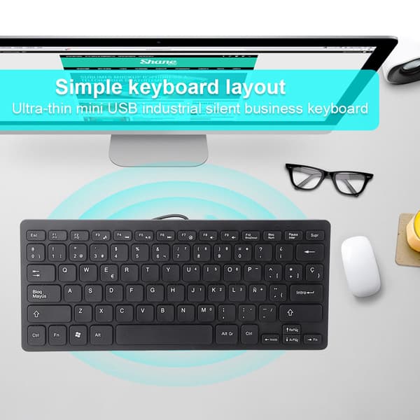 Kablet Mini Bærbar Spansk Tastatur USB-interface til Stationær Computer Ultratynd 78 Taster
