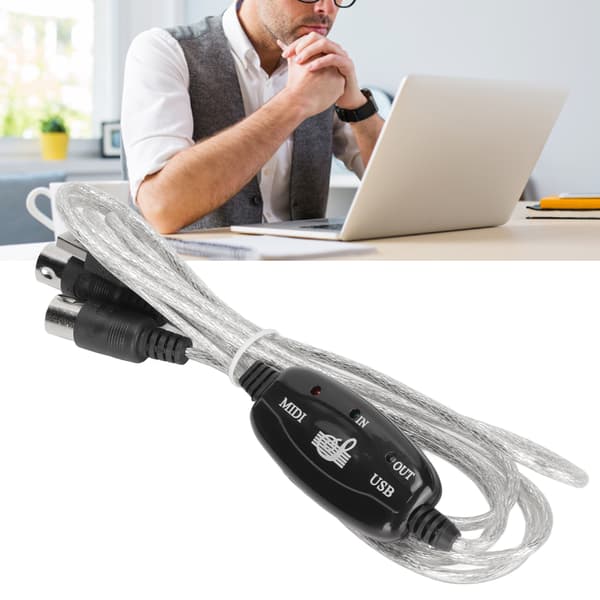 MIDI til USB-kabel ca. 2,2 yards langt 16 kanaler USB PC-interface LED strøm indgang udgangsindikator USB MIDI-kabel
