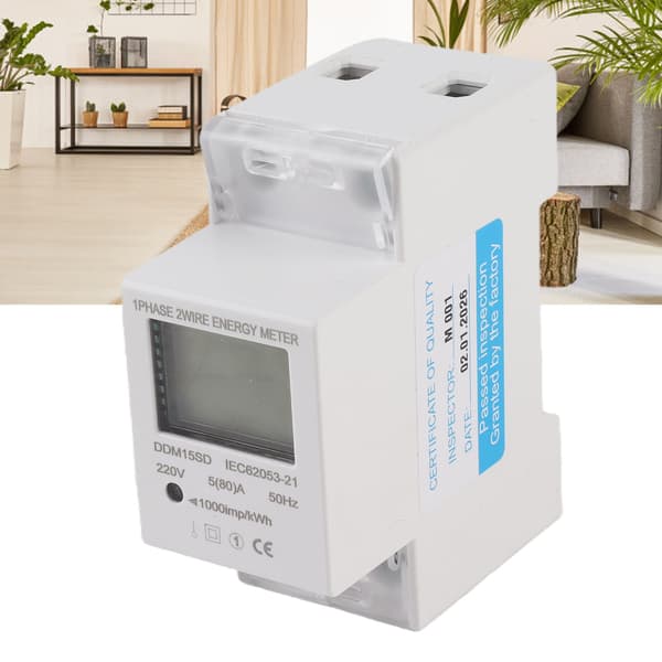 5-80A DDM15SD LCD Digital Display Enkeltfaset Elektronisk Energimåler, 230V