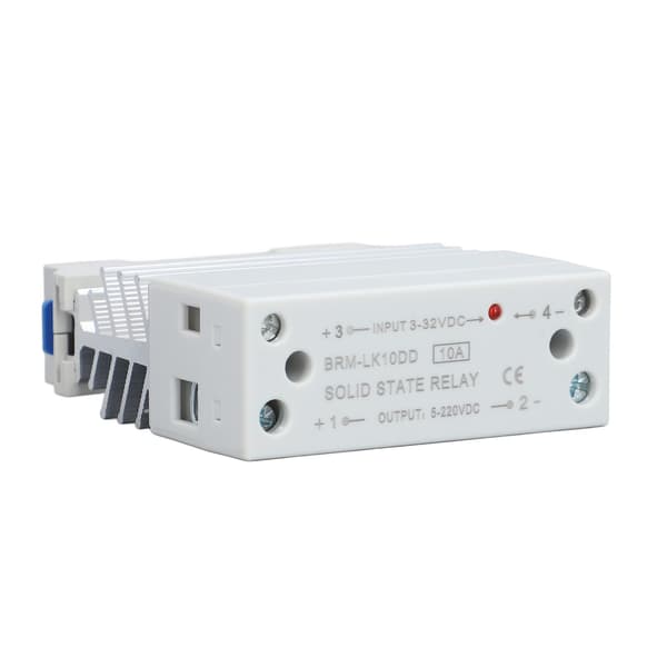 Solid State Relæ, DC-styring 3-32V, Skift 5-220V, 10A, DIN-skinne Montering, Enfaset SSR, med Køleplade