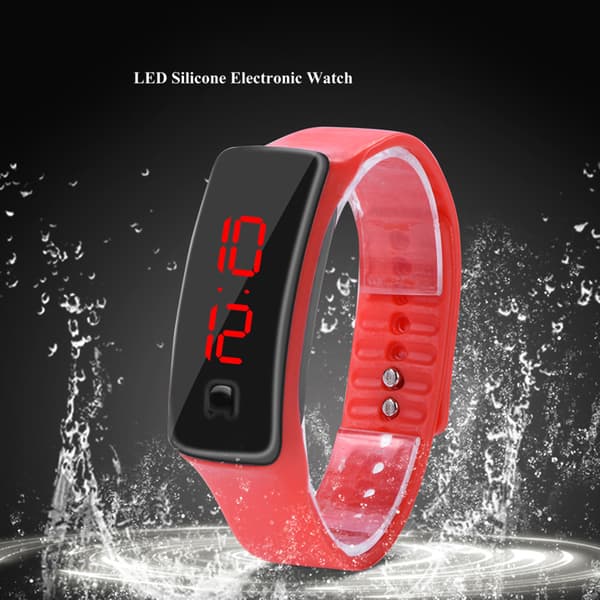 Digital sportklocka, silikonrem, 12-timmars LED-display, elektronisk armbandsur