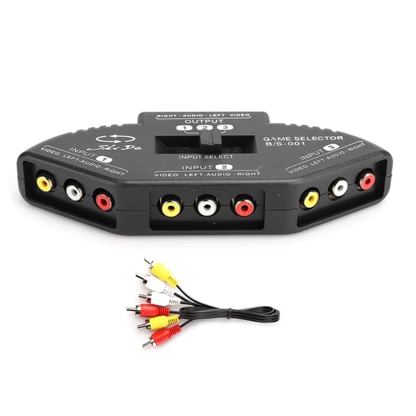 3 ind 1 ud Audio Video RCA Splitter Sort Switch Selector med AV-kabel til DVD VCD VCR Sort
