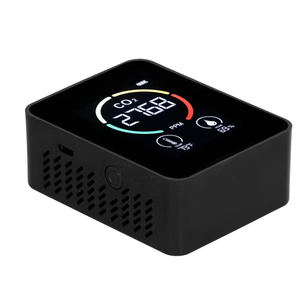 LCD USB Uppladdningsbar CO2-detektor med halvledarsensor, Svart Temp Luftfuktighet Luftkvalitetsmätare