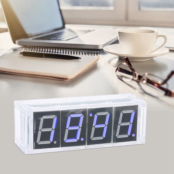 4-siffrig DIY Digital LED-klocka Kit Auto Display Tid/Temperatur Elektronisk DIY Kit Klocka - Blå