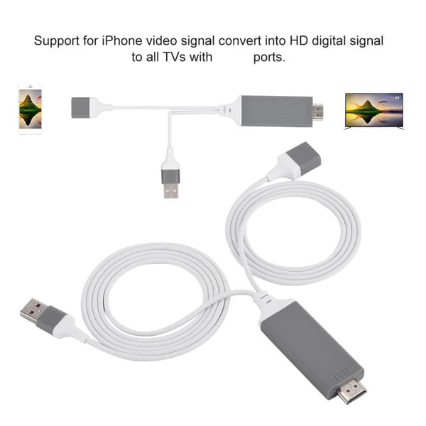 3 farver telefon til HDMI-kabel til IOS-interface digital AV-adapter 1080P Plug Play til IOS Android Hvid