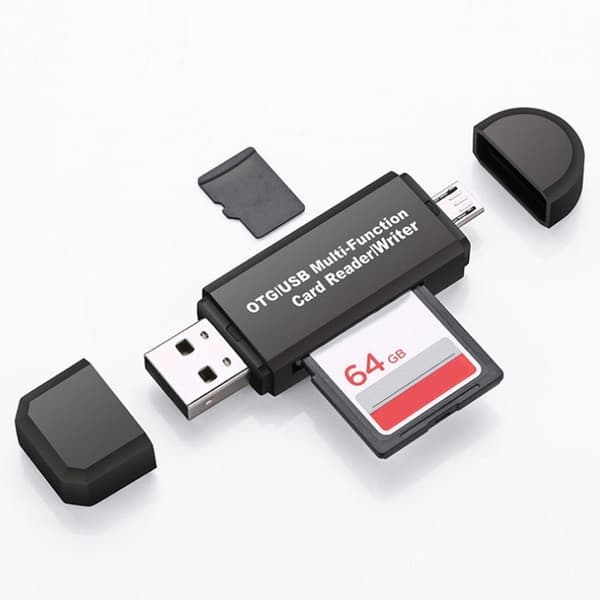 OTG USB Multifunktionskortlæser/-skriver til Micro SD SD TF PC og smarte mobiltelefoner (sort)