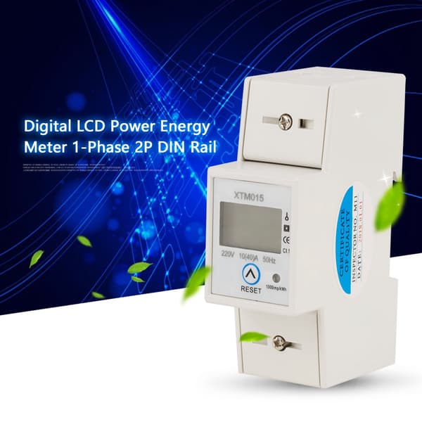 220V 10(40)A Digital enfas 2-tråds 2P DIN-skena KWh effektmätare