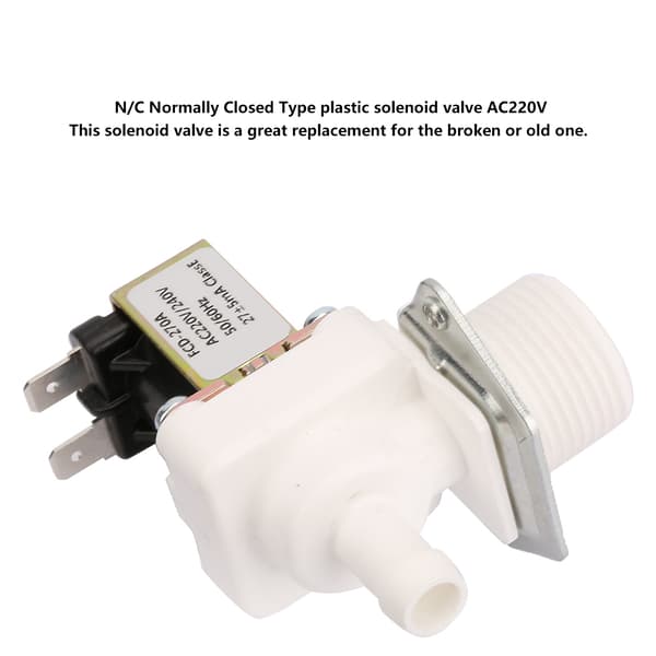 220V NC Plast Elektrisk Magnetventil til Ismaskine, 1/4\" Fittings