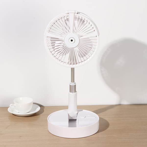 Bærbar Sammenfoldelig Teleskopisk Bordventilator, LED Forstøvende Hydreringsventilator, USB Genopladelig