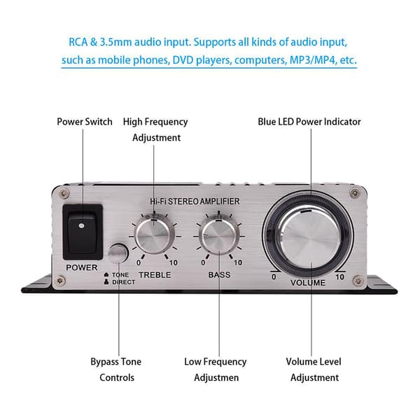 Mini 2-kanals HiFi Stereo Auto Bil Audio Effektforstærker Digital Forstærker Sort