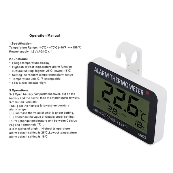 Stort LCD køleskab/fryser digitalt termometer med hylde