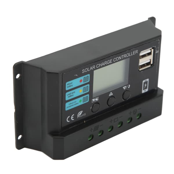 Solar ladecontroller 12V 24V Auto LCD-skærm PV Panel Regulator 10A Sort