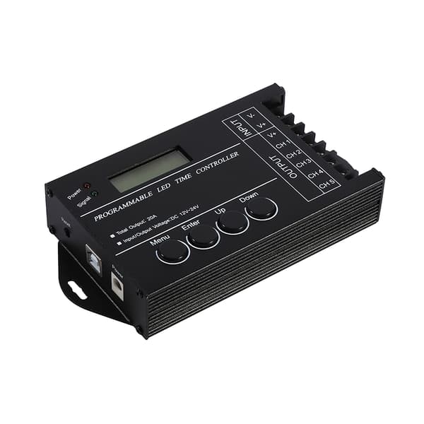 DC12/24V 20A Programmerbar LED Tidsstyring 5 Kanaler Farvejusterbar Med CD USB-kabel