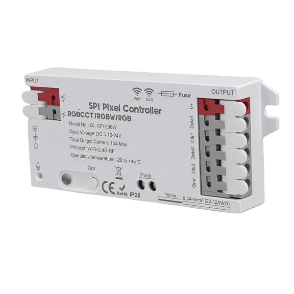 Smart WiFi SPI Pixel Controller, Tuya App-kontrol, 40+ Dynamiske Tilstande til Digital RGB LED Strip Lys