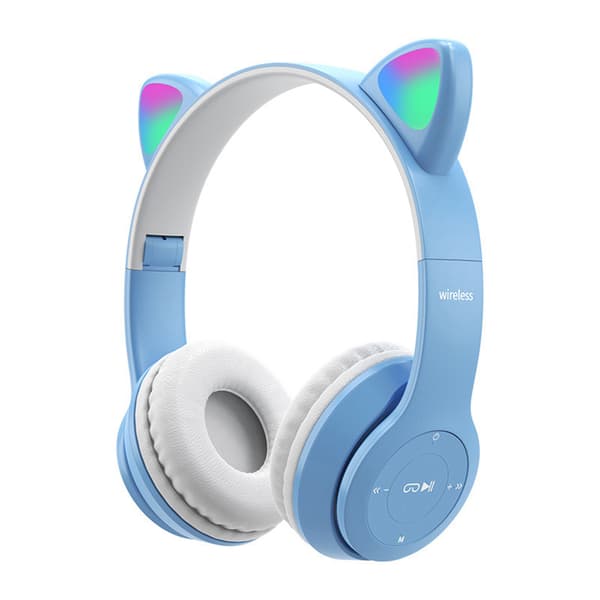 Trådløst headset sød katteform HiFi lydkvalitet lysende stereo Bluetooth hovedtelefoner til hjemmeskolekontor lyseblå