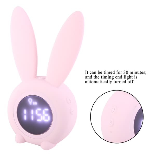 Tecknad Kanin LED Väckarklocka med Temperaturdisplay, Timerfunktion, Rosa Skrivbordsklocka för Sovrum