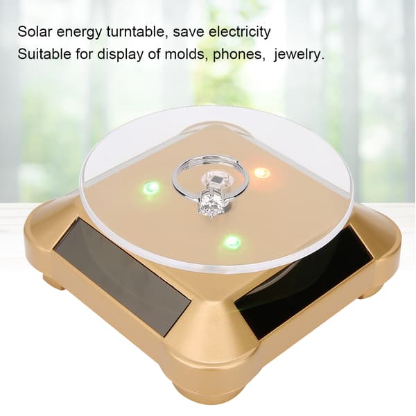 Solar Roterende Display Stand LED Drejeskive til Smykker & Telefon, Guld, Lys Op