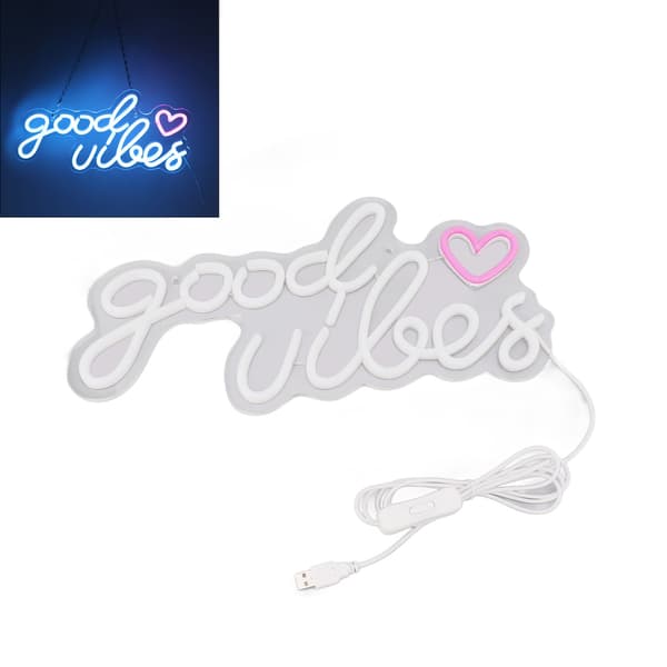 Neonskylt Good Vibes LED-ljus Akryl USB-driven Väggupphängd Neondekor för Barfest Bröllop Sovrum