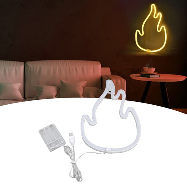 Flam Neonskylt Dubbelläge LED Flamlampa för Väggkonst Sovrum Gaming Setup Varmvit
