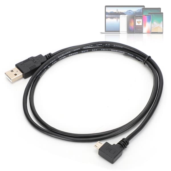 C0402 1M Rätvinklig Micro USB till USB-anslutningskabel för dataöverföring och laddning