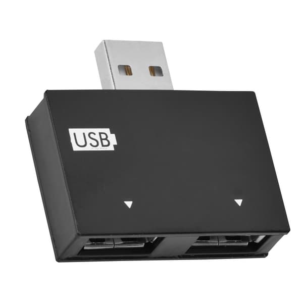 Hub USB2.0 Han til 2-ports USB Dobbelt Oplader Splitter Adapter Konverter Koncentrator (Sort)