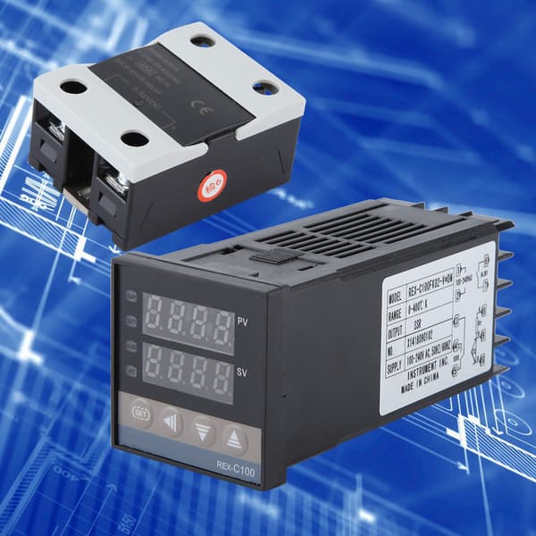 Digital PID temperaturregulator kit 110-240V 0-400°C, 40A solid state relä, 1M K-typ termoelementprob