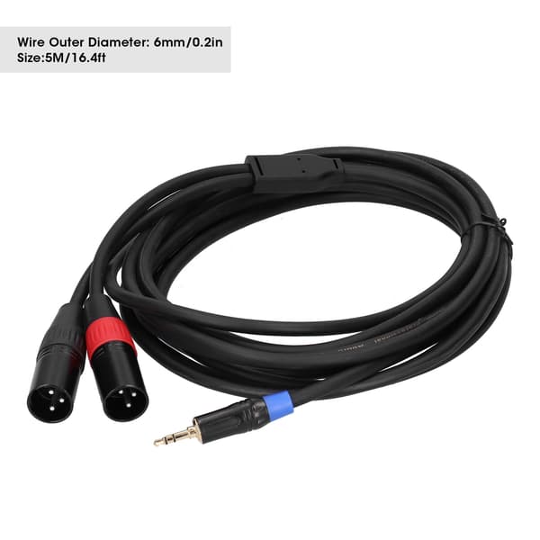 3,5 mm stereo han til dobbelt 2 XLR hanstik lydkonverter adapterkabel ledning 5M
