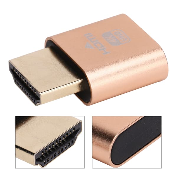 High Definition Multimedia Interface Dummy Plug HotSwappable 4K Display Emulator (Guld)