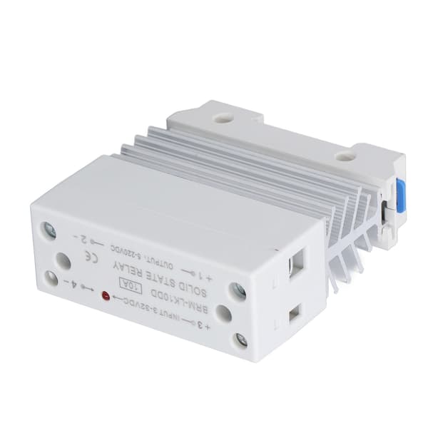 Solid State Relæ, DC-styring 3-32V, Skift 5-220V, 10A, DIN-skinne Montering, Enfaset SSR, med Køleplade