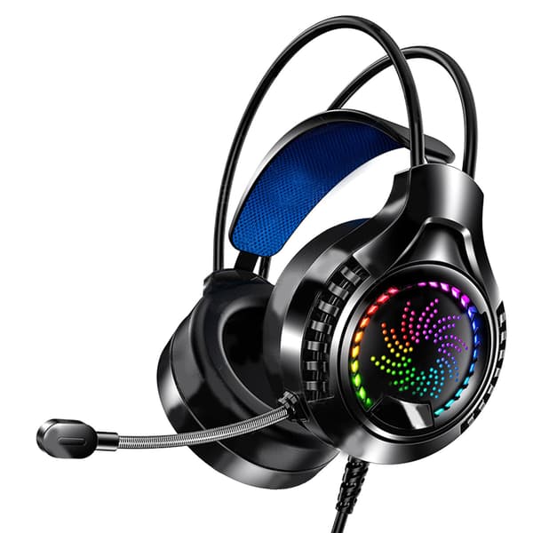 Kablet computerheadset 7.1 lydkanal Justerbart hovedbånd Bløde ørekopper Dobbelt 3,5 mm og USB RGB computer gaming hovedtelefoner