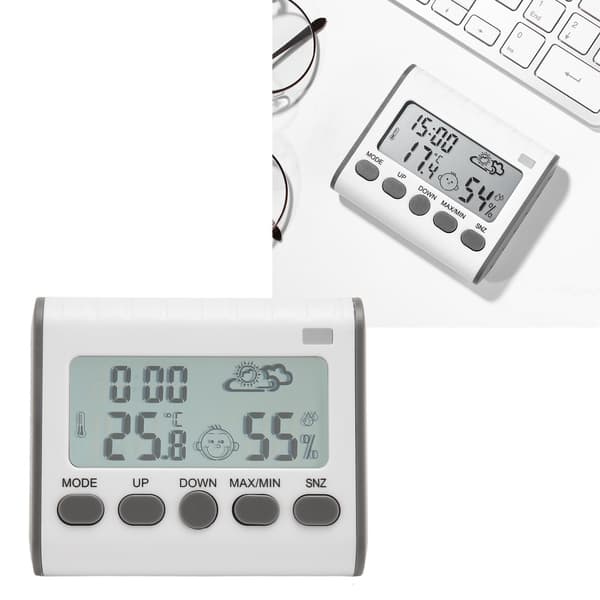 Termometer Hygrometer Klocka Digital Temperatur Fuktighetsklocka för Sovrum Studentrum Kontor