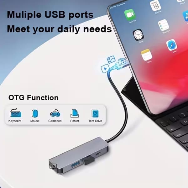 USB-C Hub 5-i-1 med PD Power Delivery, Multi-Port Adapter til telefoner, tablets og laptops