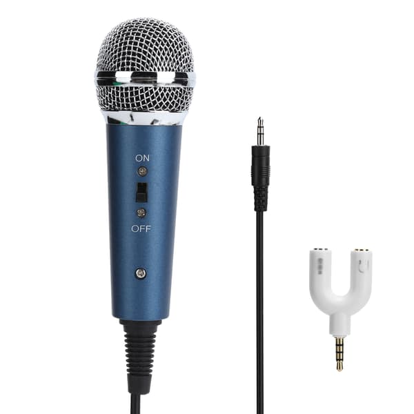 Kablet kondensatormikrofon 3,5 mm med U-formet 3,5 mm lydadapter til computerkaraoke (blå)