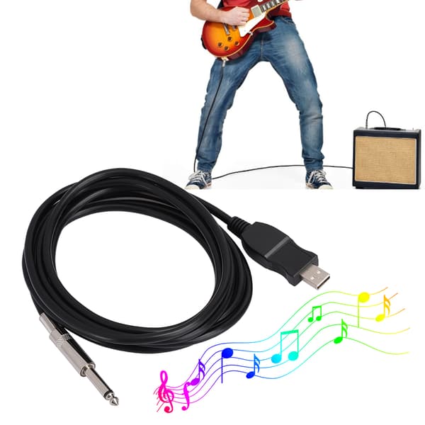 Bärbar Gitarr USB-ljudkabel Dator Kabel Länk Anslutning Instrumentadapter Svart 300cm