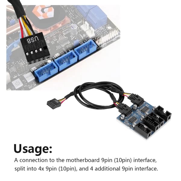 Bundkort 9-bens USB-header han til 4 hun forlænger splitterkabel USB 9-bens stik