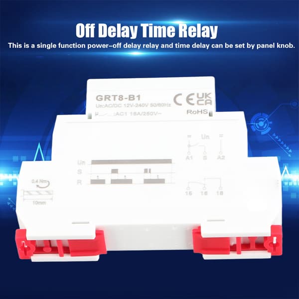 GRT8-B1 Mini Off-Delay -ajastinrele, DIN-kisko, AC/DC 12-240V