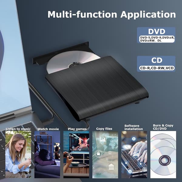 Eksternt USB optisk drev til pc, universel DVD-brænder til bærbare computere, diskforfatter, bærbar CD/DVD-afspiller
