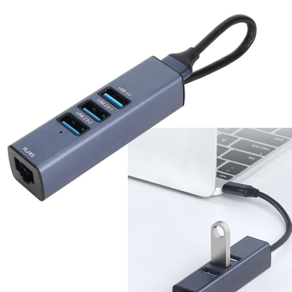 USB til Ethernet-adapter 4 porte 100 Mbps 5 Gbps aluminiumslegering USB 3.0-hub til bærbar computer, stationær computer, tablet