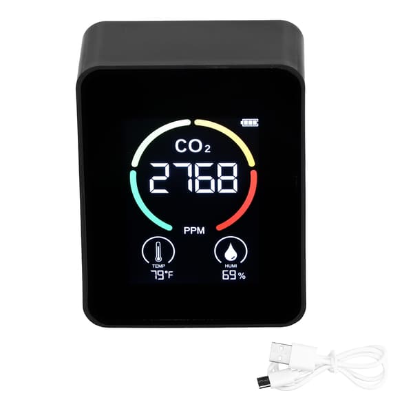 LCD USB Genopladelig CO2-detektor med halvledersensor, sort temperatur- og luftfugtighedsmåler