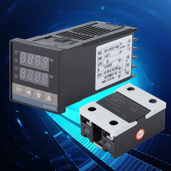 Digital PID temperaturregulator kit 110-240V 0-400°C, 40A solid state relä, 1M K-typ termoelementprob