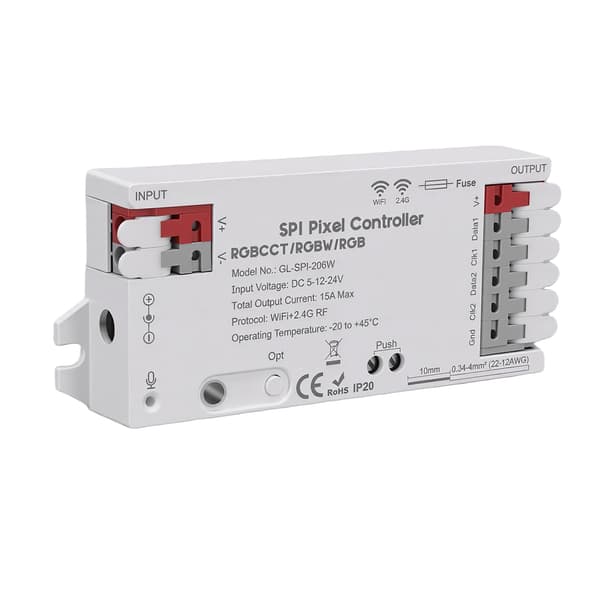 Smart WiFi SPI Pixel Controller, Tuya App-kontrol, 40+ Dynamiske Tilstande til Digital RGB LED Strip Lys