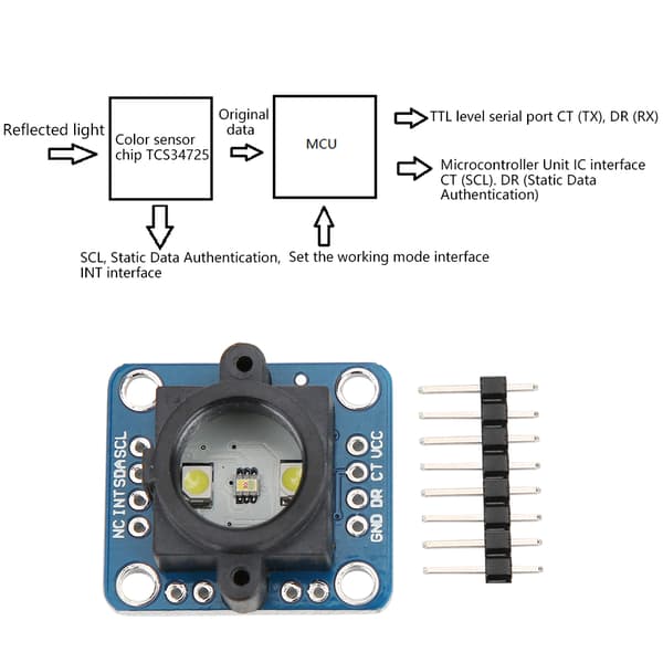 TCS34725 Farvesensormodul, justerbar LED, I2C-interface til Arduino DIY